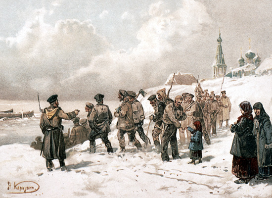 &bdquo;Man hat eine Kopeke gegeben&ldquo;, die Zeichnung von N.&nbsp;Karamsin, Ende des XIX. Jahrhunderts